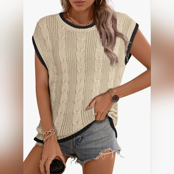 Dokotoo Tank Tops for Women Round Neck Cap Sleeve Color Block Cable Knit 2XL - Picture 1 of 10